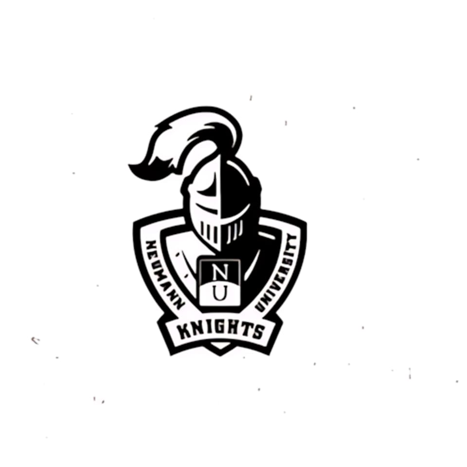 Neumann University Knights logo featuring a knight's helmet and shield in black and white.