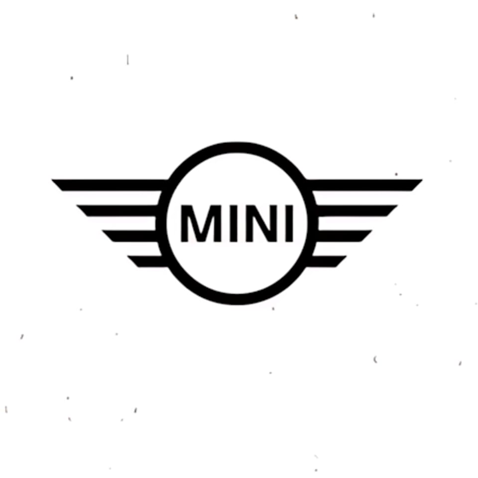 Black and white Mini Cooper logo with the word "MINI" in a circle and wings.