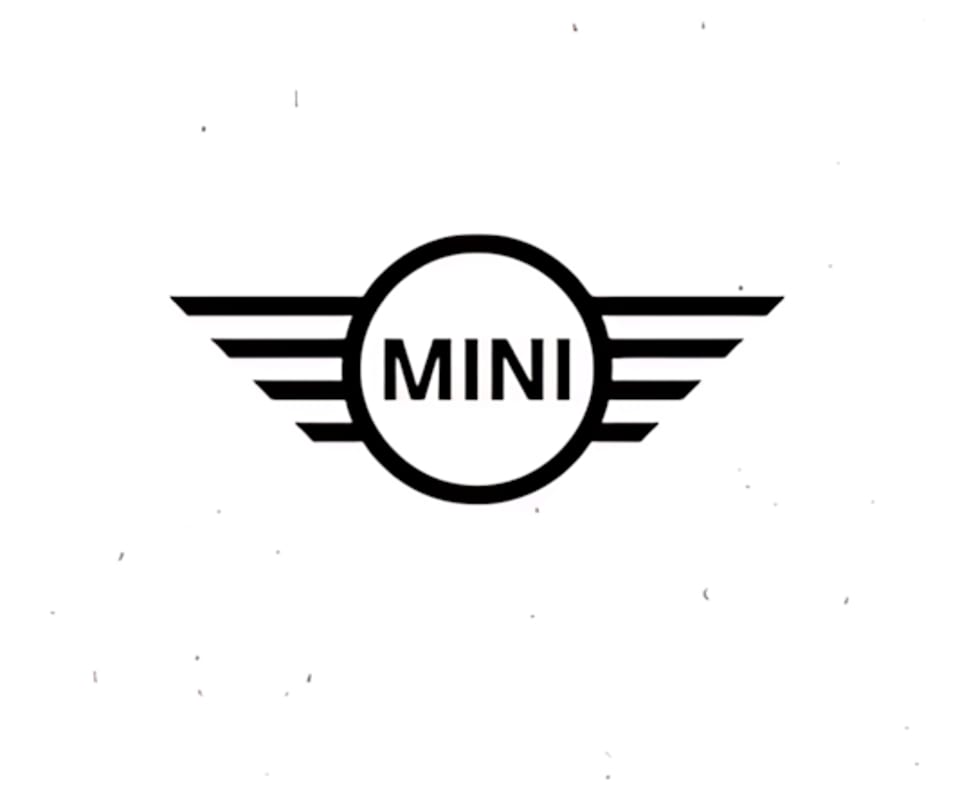Black and white Mini Cooper logo with the word "MINI" in a circle and wings.