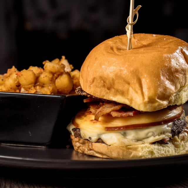 Bacon Egg and Cheese Breakfast Burger.