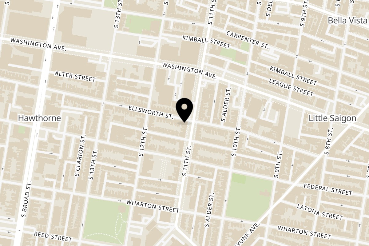 Map showing the location of Bake'n Bacon Philadelphia on 1148 S 11th St in Philadelphia